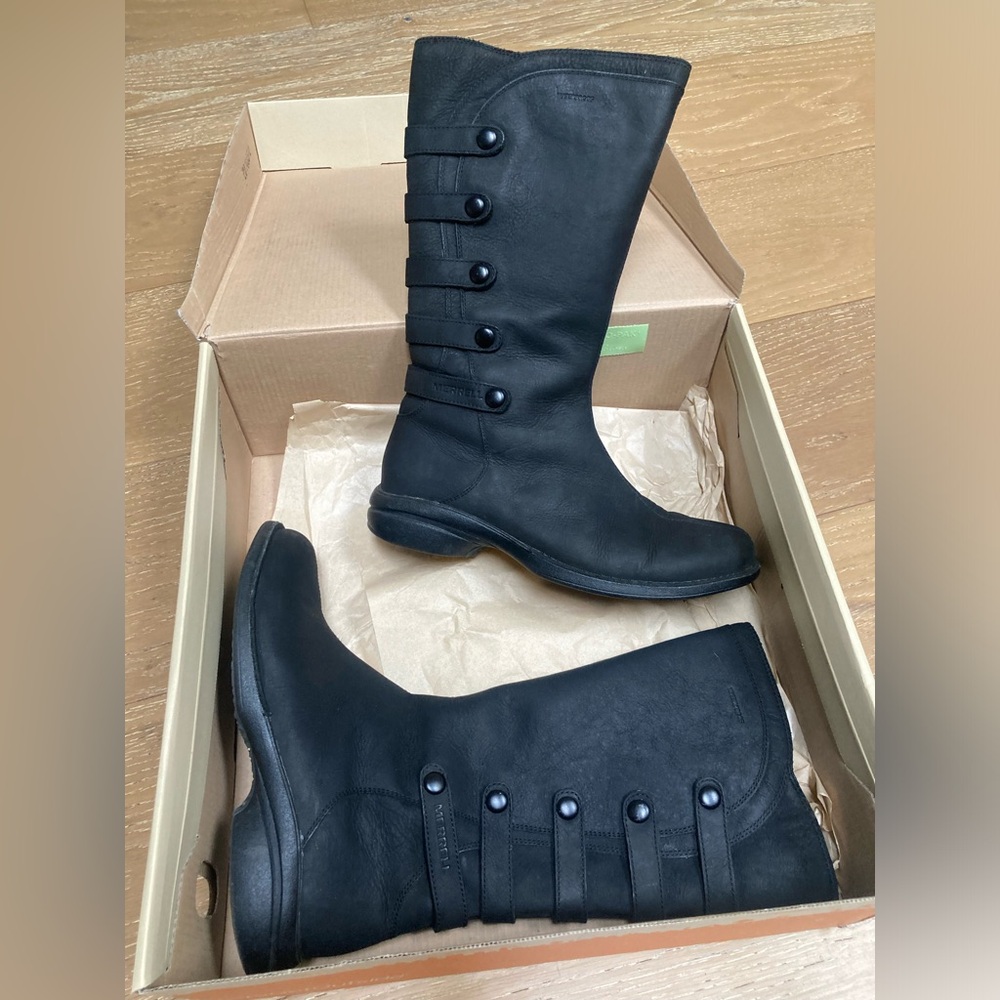 Merrell Captiva Launch Black waterproof rain boots, size 6.5